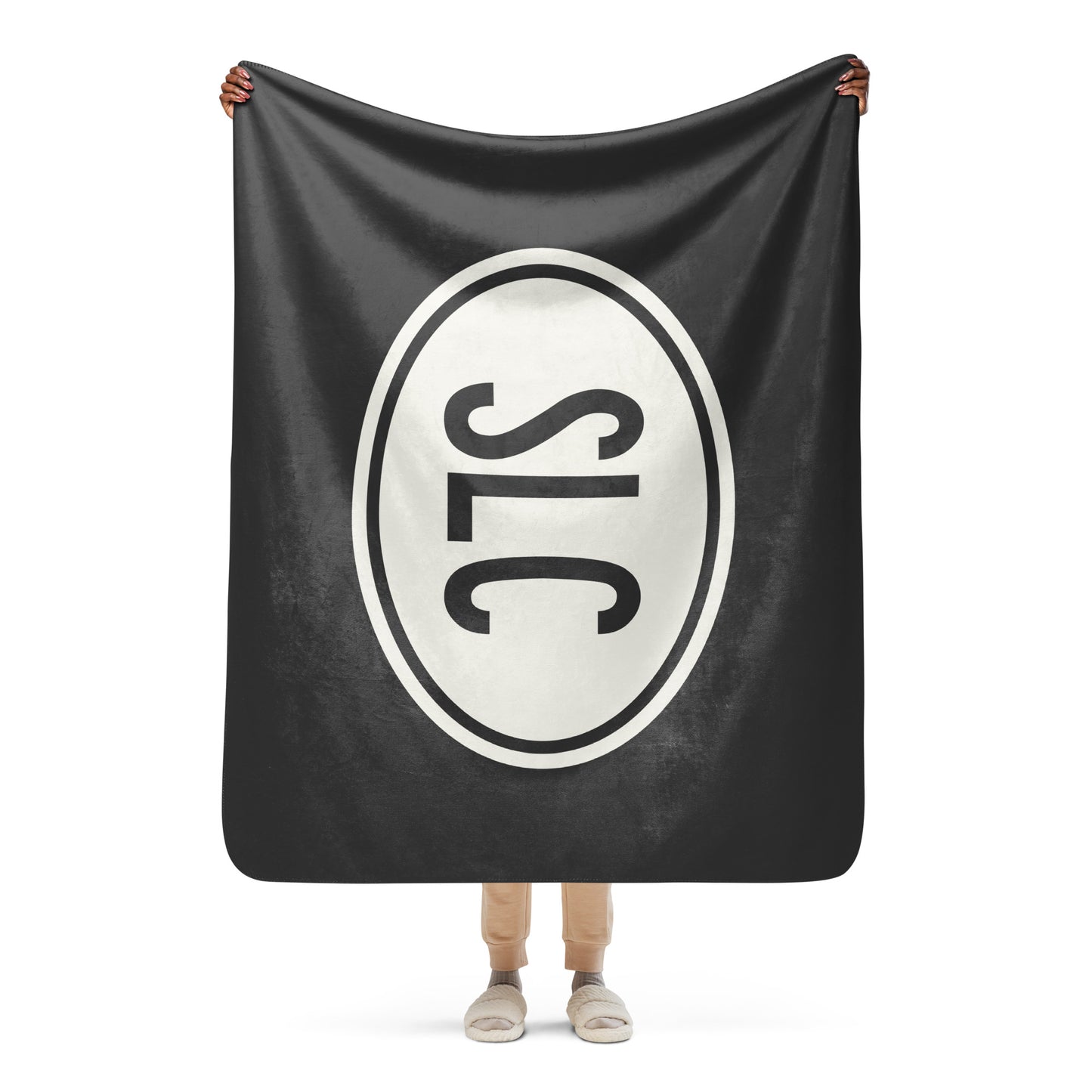 Unique Travel Gift Sherpa Blanket - White Oval • SLC Salt Lake City • YHM Designs - Image 04