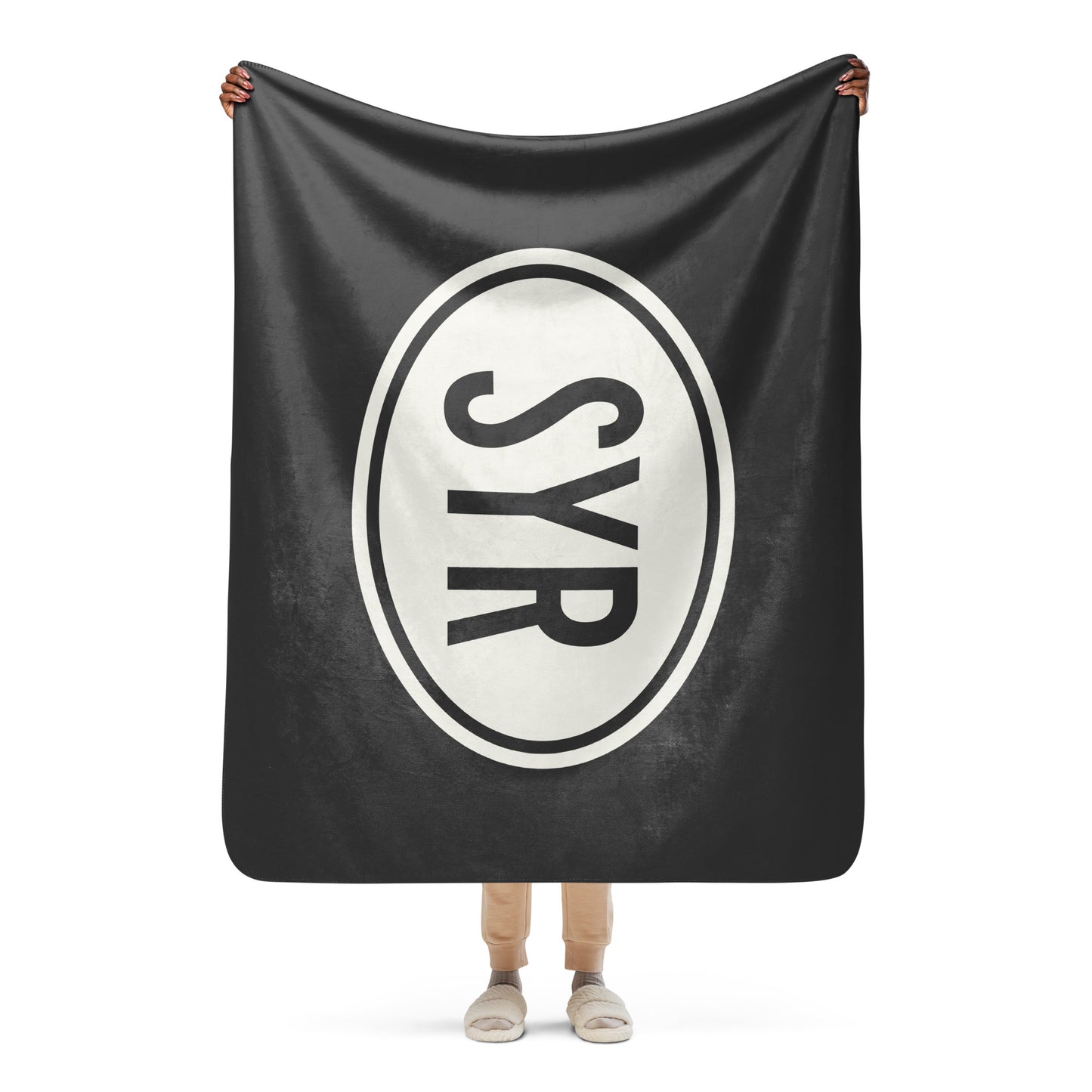 Unique Travel Gift Sherpa Blanket - White Oval • SYR Syracuse Souvenir • YHM Designs - Image 04
