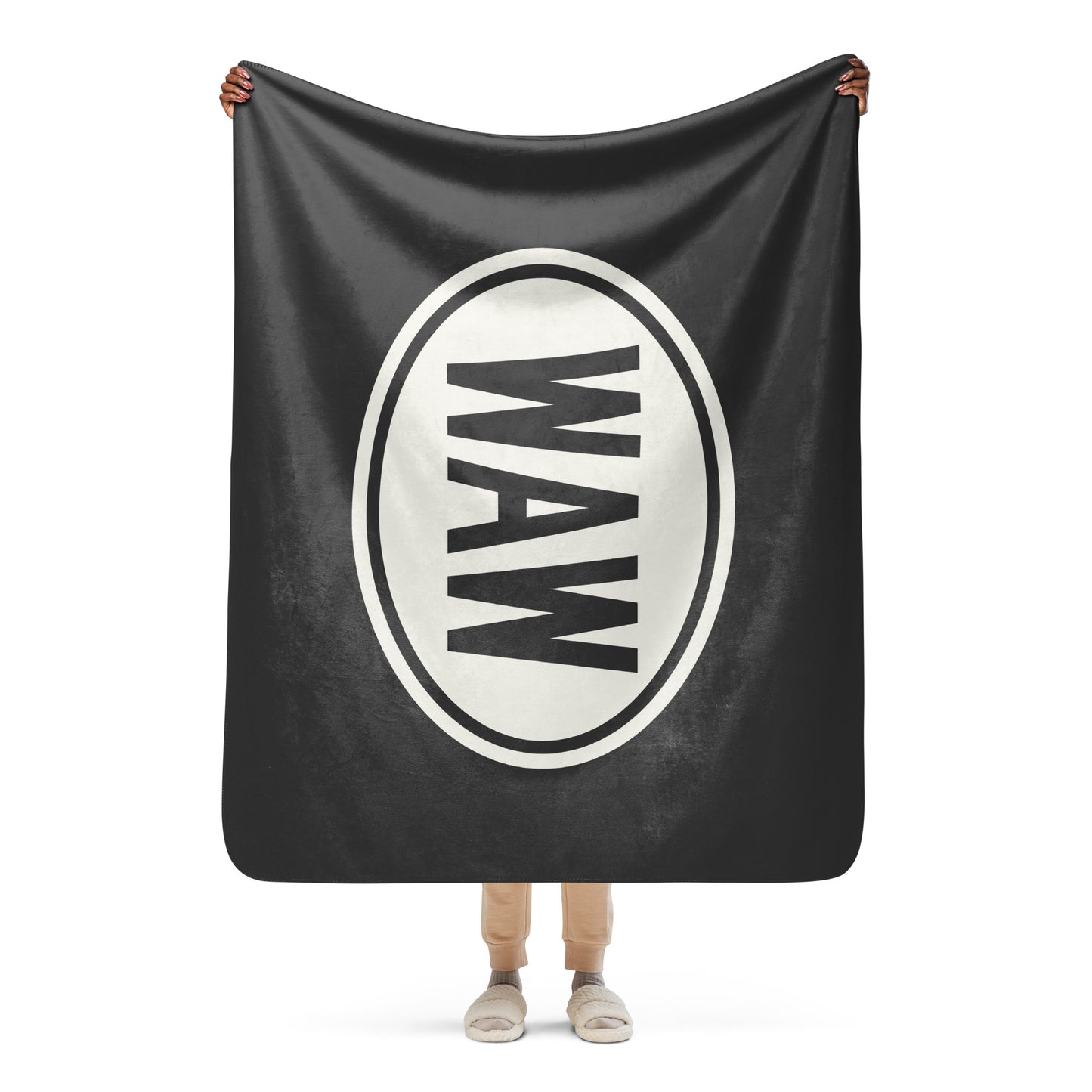 Unique Travel Gift Sherpa Blanket - White Oval • WAW Warsaw Souvenir • YHM Designs - Image 04