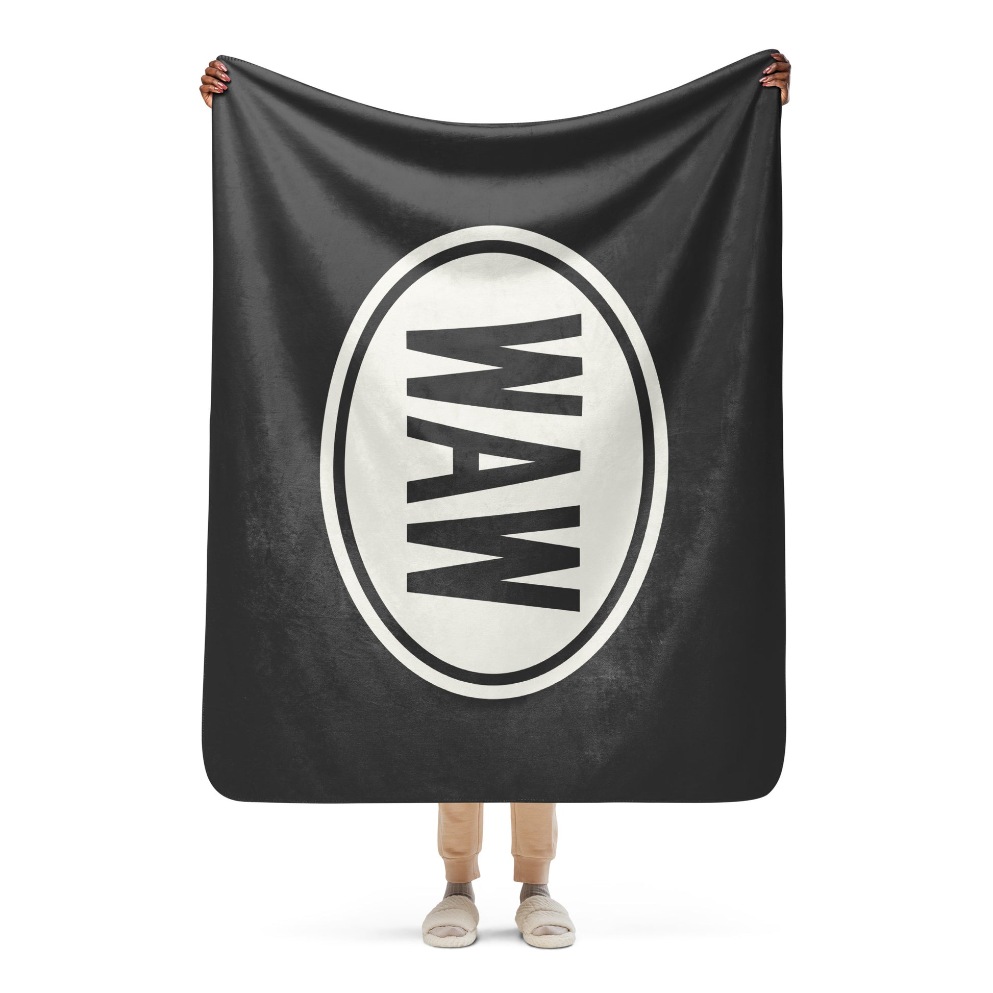 Unique Travel Gift Sherpa Blanket - White Oval • WAW Warsaw • YHM Designs - Image 04