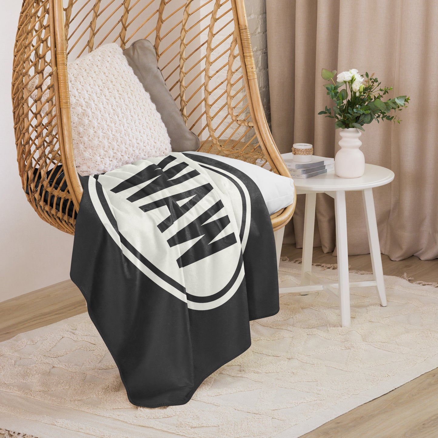 Unique Travel Gift Sherpa Blanket - White Oval • WAW Warsaw Souvenir • YHM Designs - Image 06