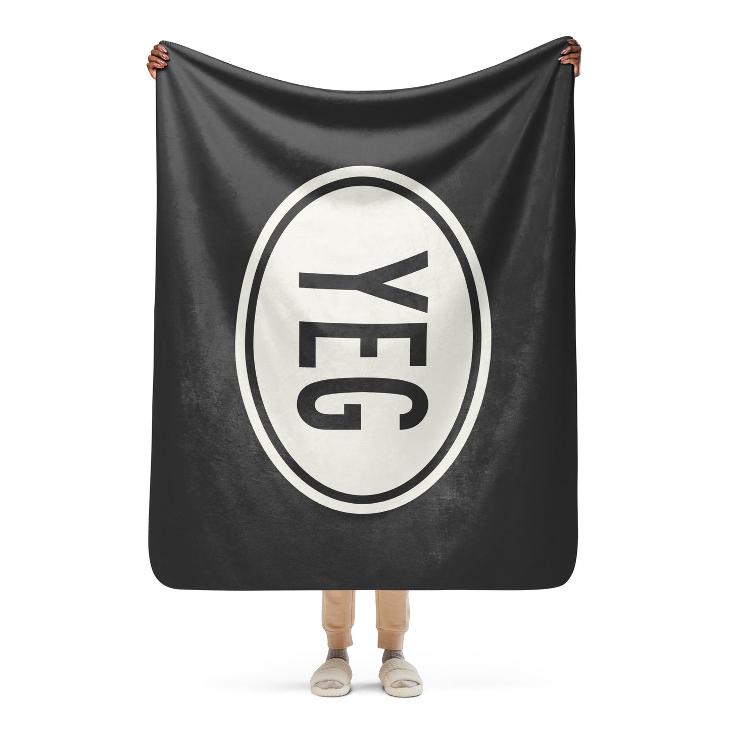 YEG Edmonton Sherpa Blanket • Eclipse Grey with Oval Car Sticker Design • YHM Designs - Image 04