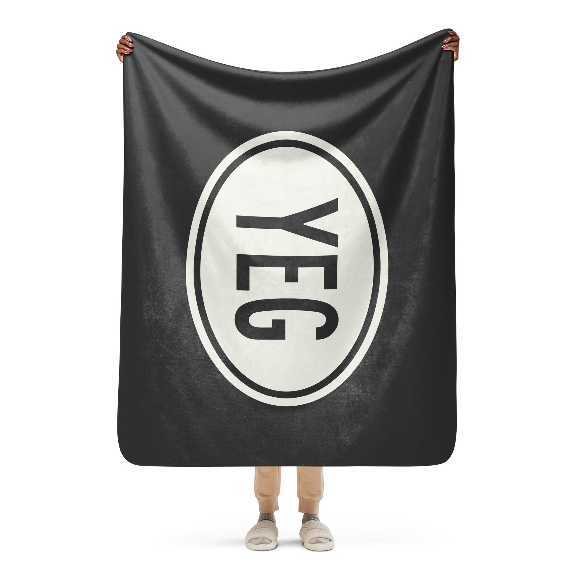 YEG Edmonton Sherpa Blanket • Eclipse Grey with Oval Car Sticker Design • YHM Designs - Image 04