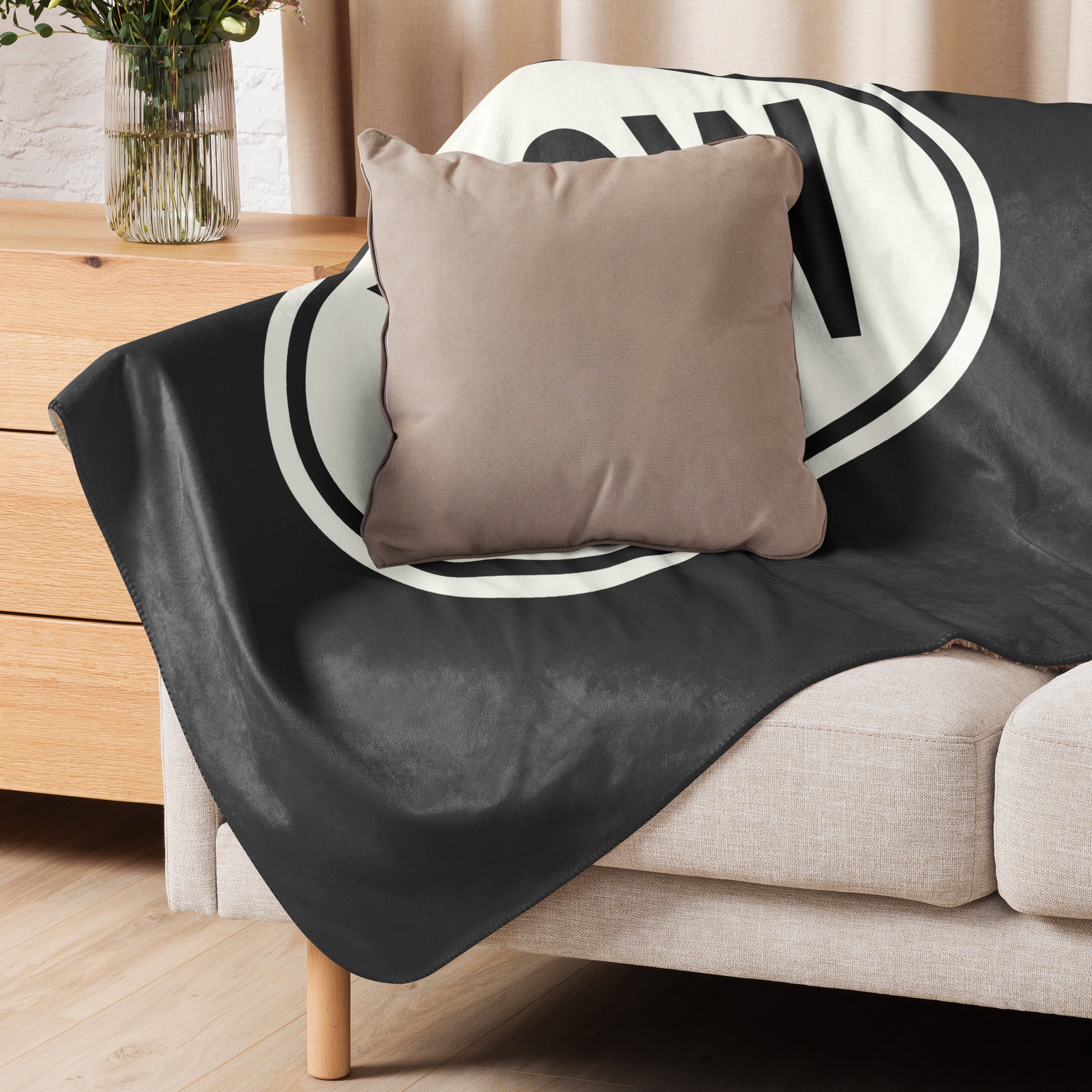 YOW Ottawa Sherpa Blanket • Eclipse Grey with Oval Car Sticker Design • YHM Designs - Image 05