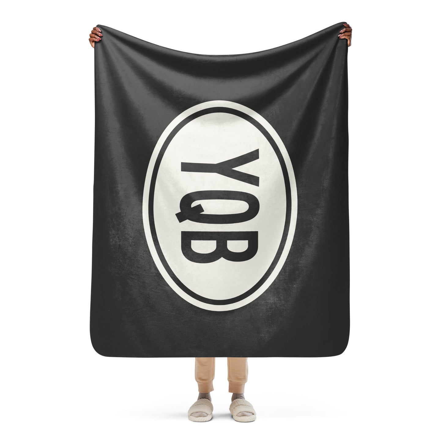 YQB Quebec City Sherpa Blanket • Eclipse Grey with Oval Car Sticker Design • YHM Designs - Image 04