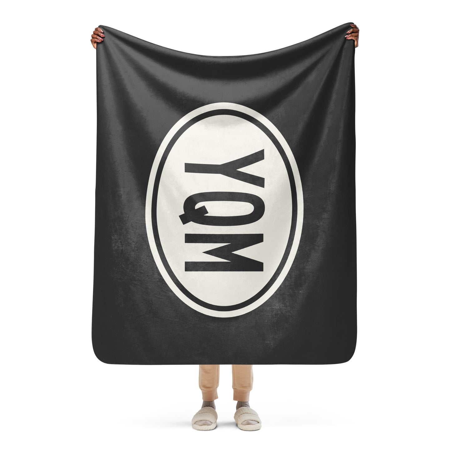 Unique Travel Gift Sherpa Blanket - White Oval • YQM Moncton Souvenir • YHM Designs - Image 04