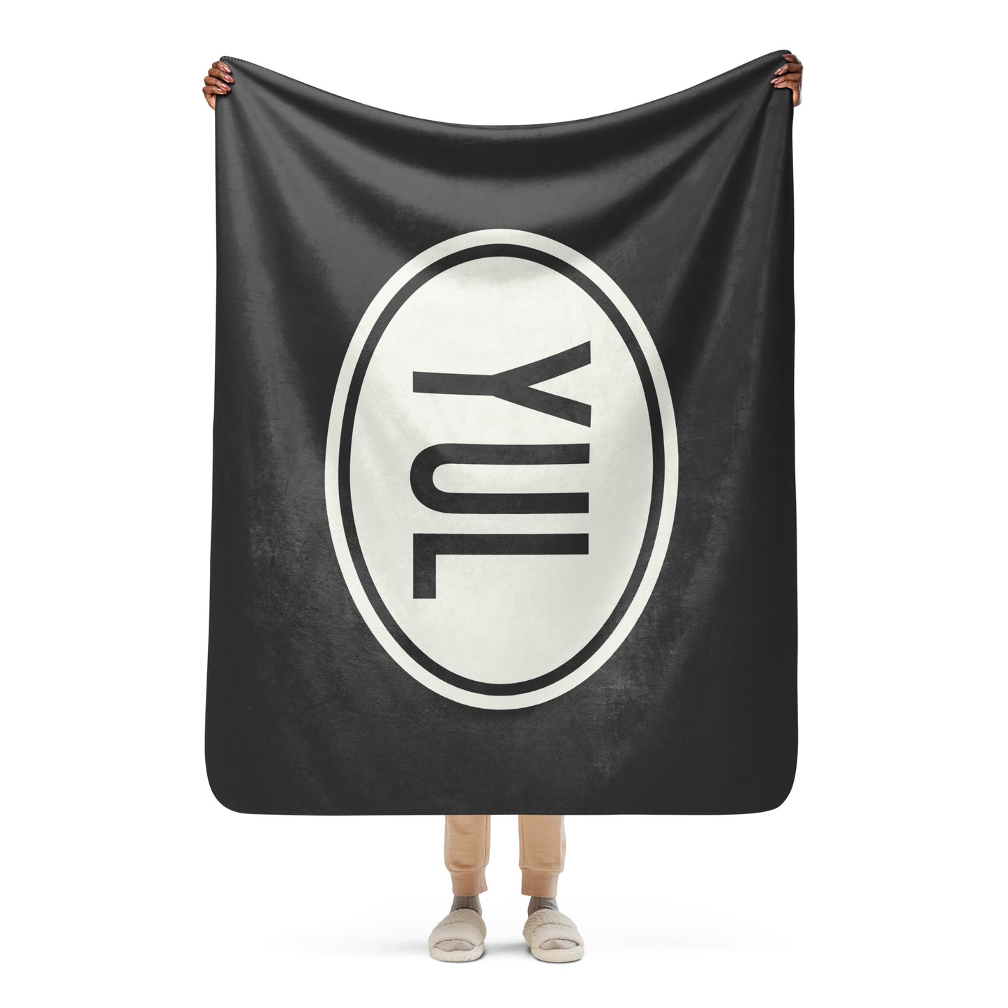 Unique Travel Gift Sherpa Blanket - White Oval • YUL Montreal • YHM Designs - Image 04