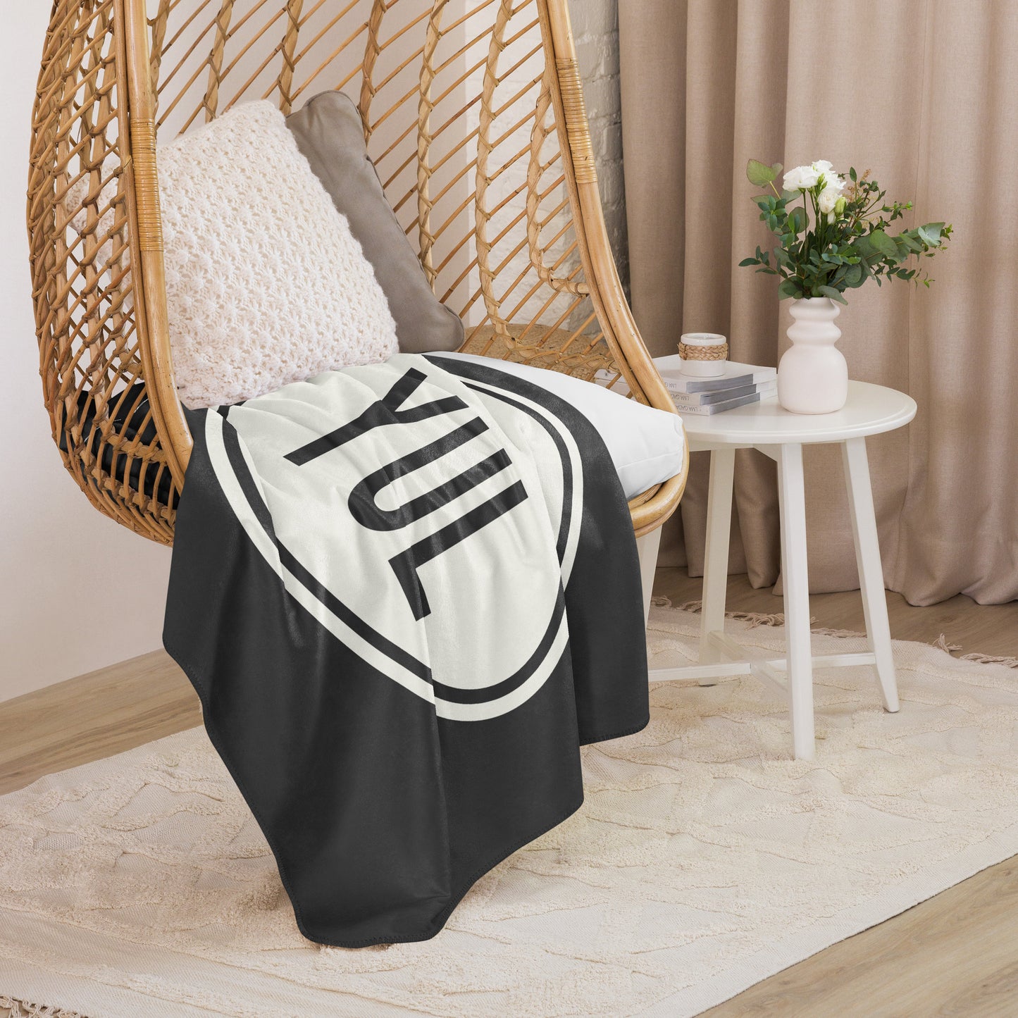 Unique Travel Gift Sherpa Blanket - White Oval • YUL Montreal • YHM Designs - Image 06