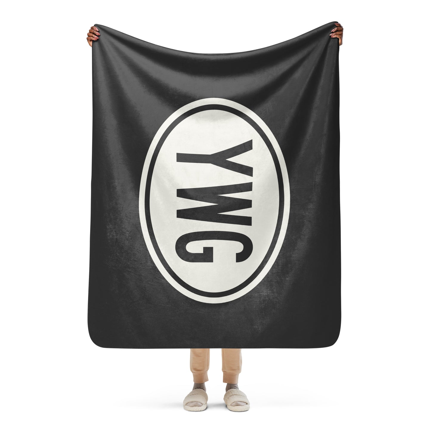 Unique Travel Gift Sherpa Blanket - White Oval • YWG Winnipeg Souvenir • YHM Designs - Image 04