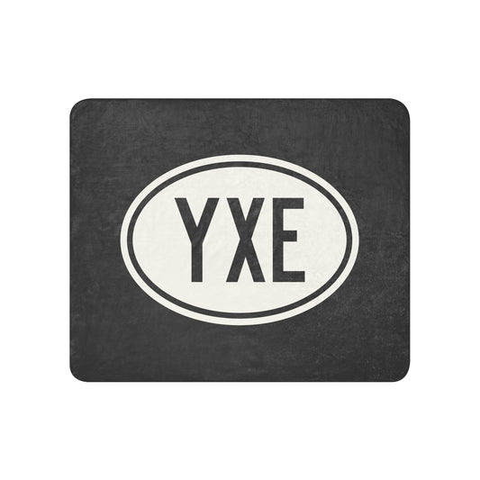 YXE Saskatoon Sherpa Blanket • Eclipse Grey with Oval Car Sticker Design • YHM Designs - Image 01