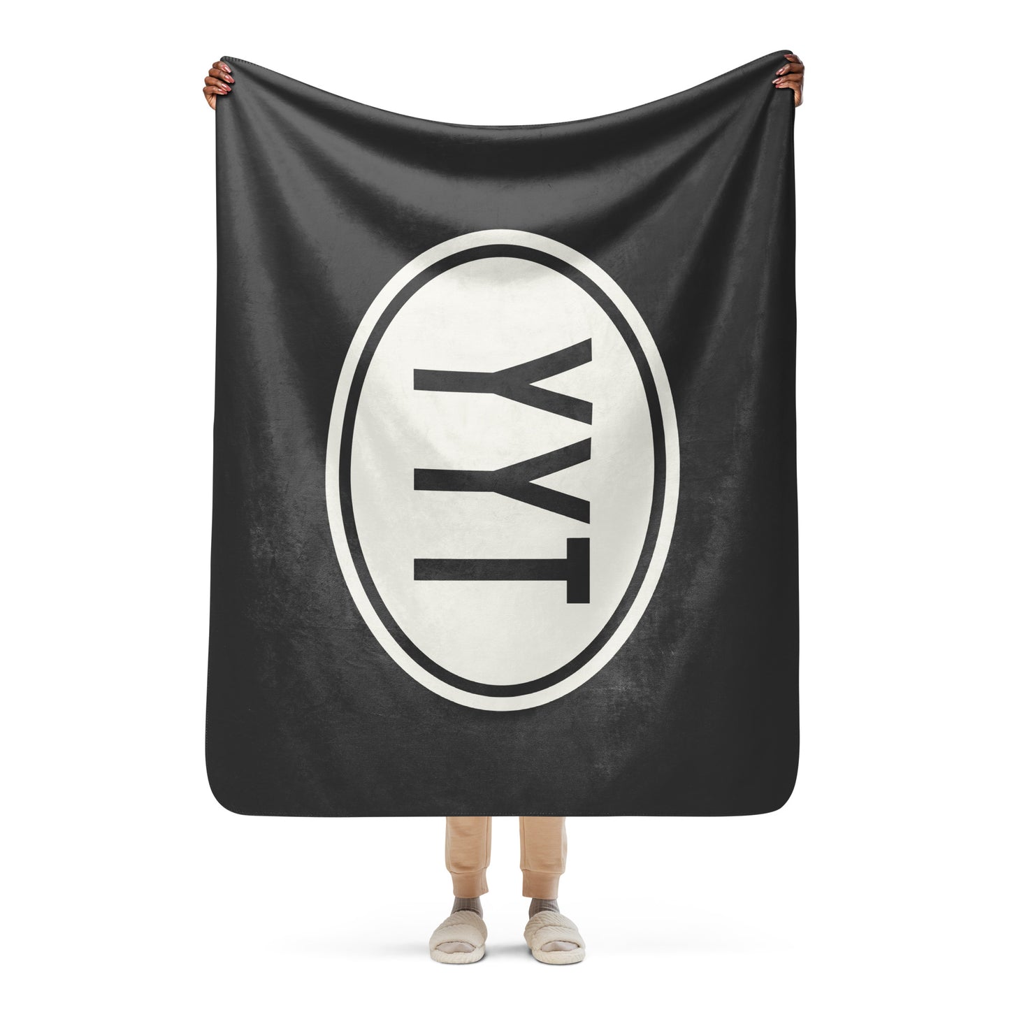 YYT St. John's Sherpa Blanket • Eclipse Grey with Oval Car Sticker Design • YHM Designs - Image 04