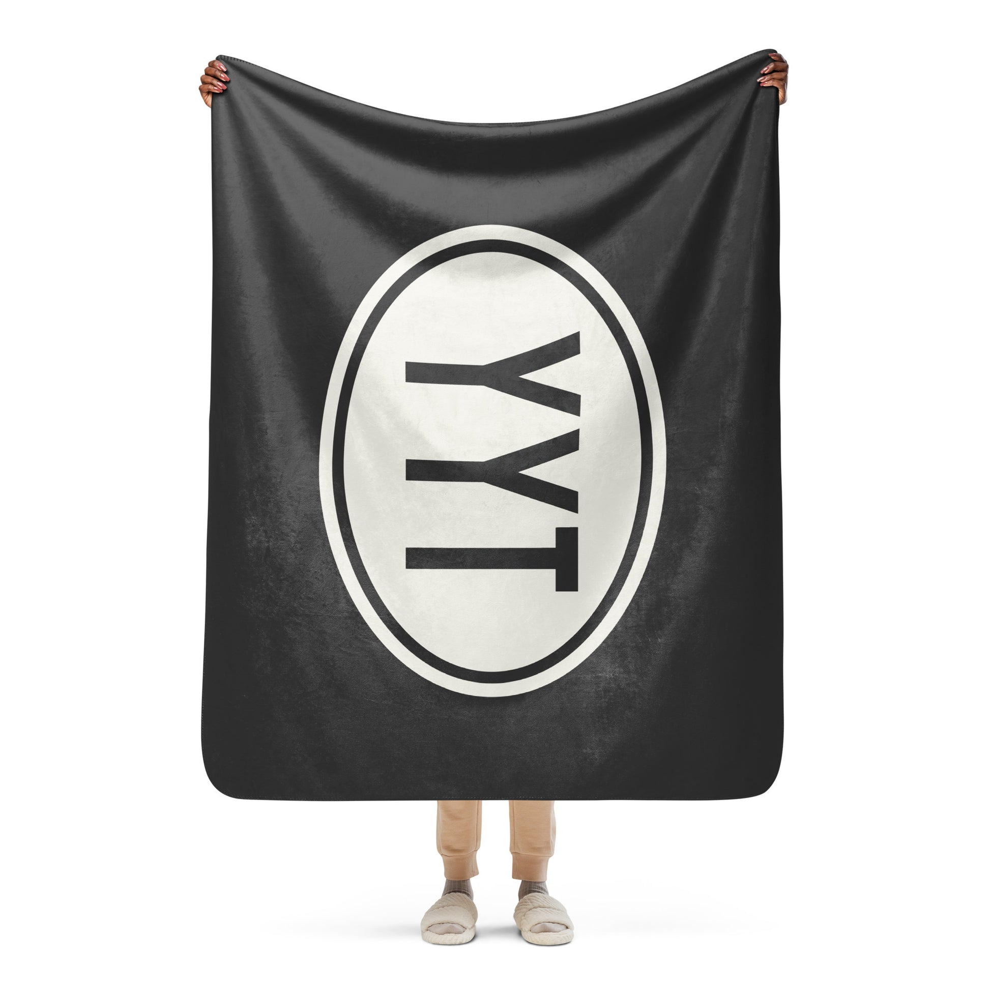 YYT St. John's Sherpa Blanket • Eclipse Grey with Oval Car Sticker Design • YHM Designs - Image 04