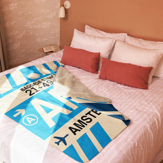 AMS Amsterdam Sherpa Blanket • Jet Age Baggage Tag Design • YHM Designs - Image 02