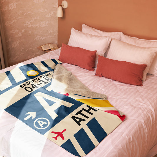 ATH Athens Sherpa Blanket • Jet Age Baggage Tag Design • YHM Designs - Image 02
