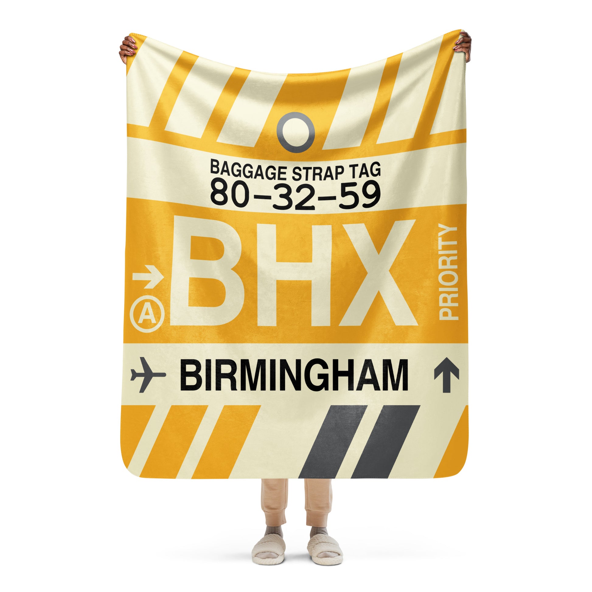 BHX Birmingham Sherpa Blanket • Jet Age Baggage Tag Design • YHM Designs - Image 05