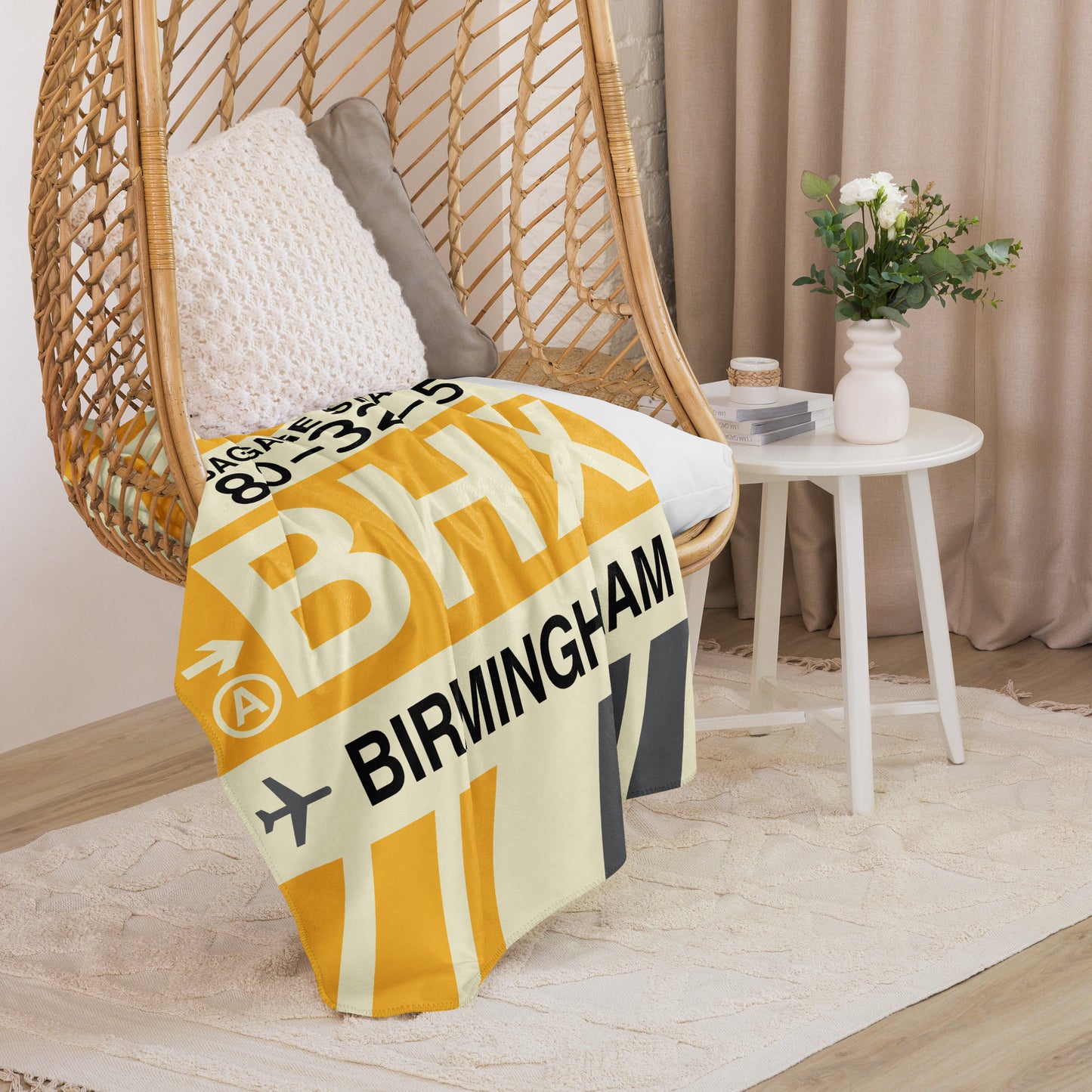 BHX Birmingham Sherpa Blanket • Jet Age Baggage Tag Design • YHM Designs - Image 07