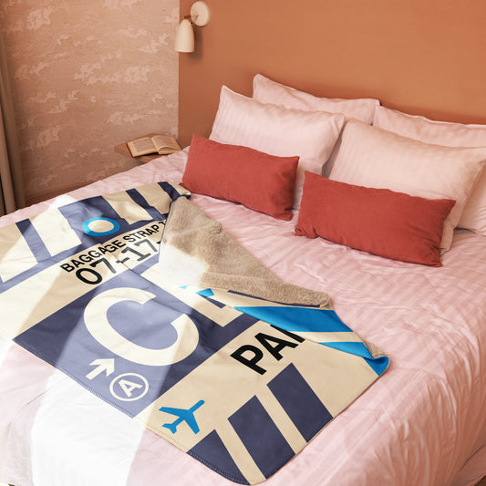 CDG Paris Sherpa Blanket • Jet Age Baggage Tag Design • YHM Designs - Image 02