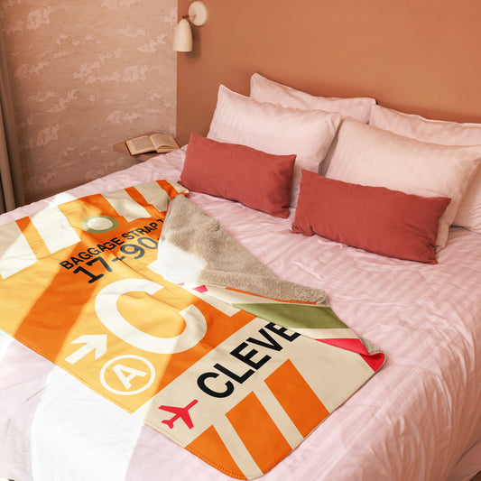 CLE Cleveland Sherpa Blanket • Jet Age Baggage Tag Design • YHM Designs - Image 02
