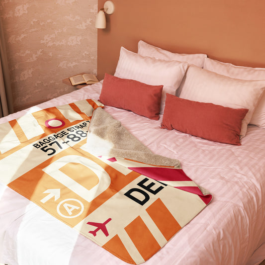 DEL Delhi Sherpa Blanket • Jet Age Baggage Tag Design • YHM Designs - Image 02