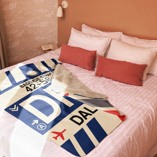 DFW Dallas Sherpa Blanket • Jet Age Baggage Tag Design • YHM Designs - Image 02