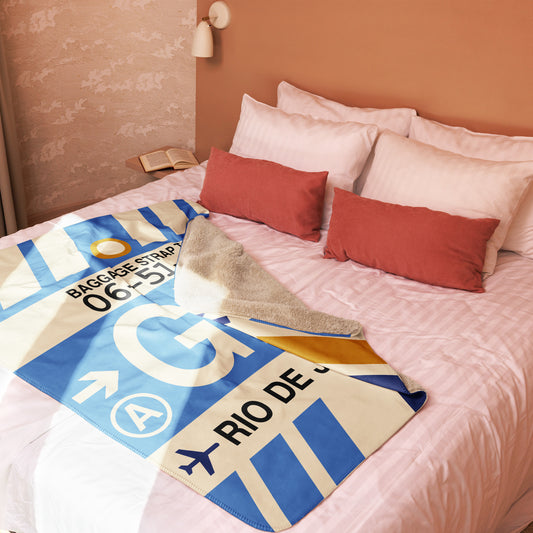 GIG Rio de Janeiro Sherpa Blanket • Jet Age Baggage Tag Design • YHM Designs - Image 02