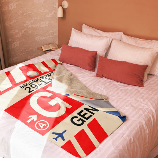 GVA Geneva Sherpa Blanket • Jet Age Baggage Tag Design • YHM Designs - Image 02