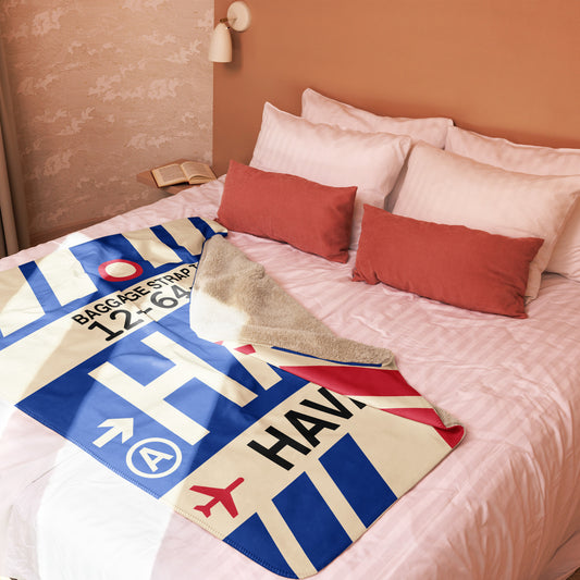 HAV Havana Sherpa Blanket • Jet Age Baggage Tag Design • YHM Designs - Image 02