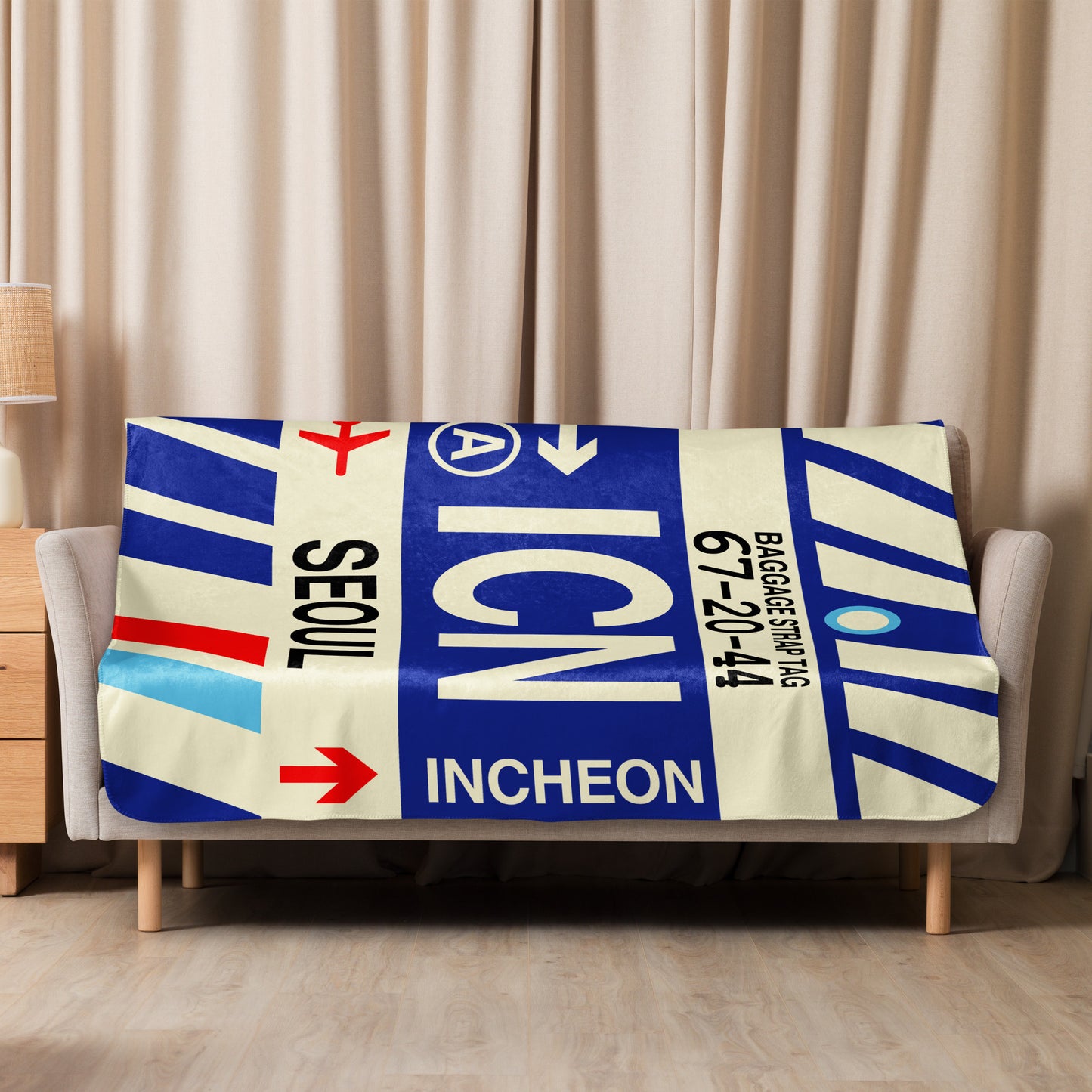 ICN Seoul Sherpa Blanket • Jet Age Baggage Tag Design • YHM Designs - Image 08