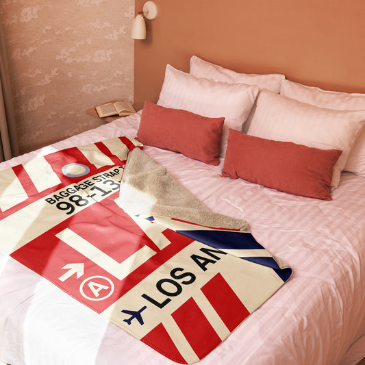 LAX Los Angeles Sherpa Blanket • Jet Age Baggage Tag Design • YHM Designs - Image 02