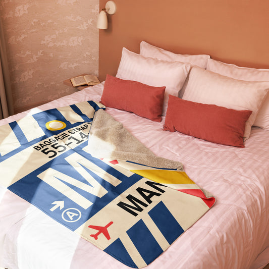 MNL Manila Sherpa Blanket • Jet Age Baggage Tag Design • YHM Designs - Image 02