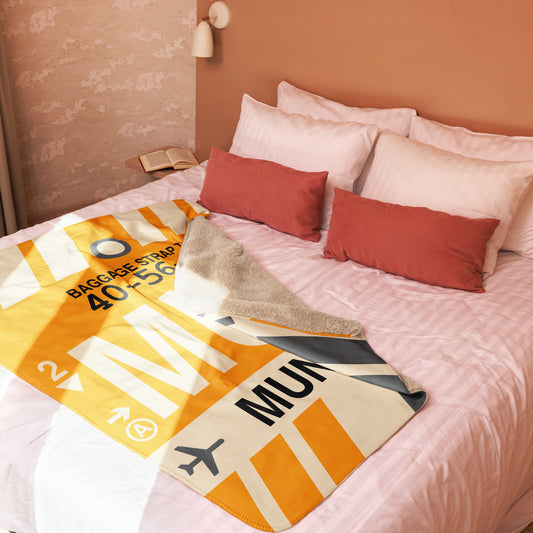 MUC Munich Sherpa Blanket • Jet Age Baggage Tag Design • YHM Designs - Image 02