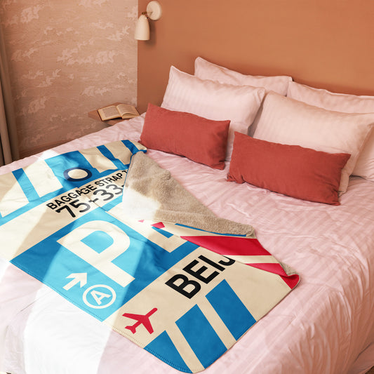 PEK Beijing Sherpa Blanket • Jet Age Baggage Tag Design • YHM Designs - Image 02