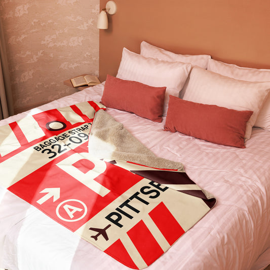 PIT Pittsburgh Sherpa Blanket • Jet Age Baggage Tag Design • YHM Designs - Image 02