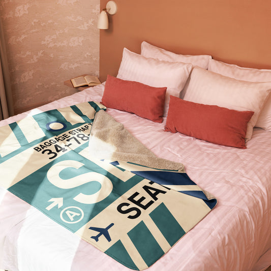 SEA Seattle Sherpa Blanket • Jet Age Baggage Tag Design • YHM Designs - Image 02