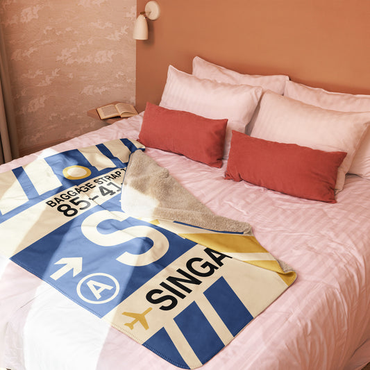 SIN Singapore Sherpa Blanket • Jet Age Baggage Tag Design • YHM Designs - Image 02