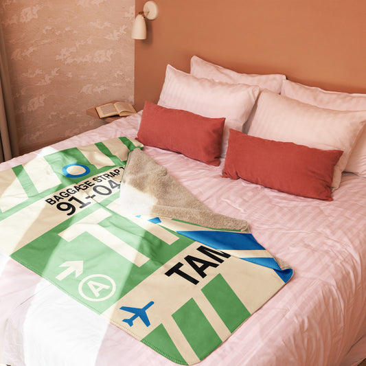 TPA Tampa Sherpa Blanket • Jet Age Baggage Tag Design • YHM Designs - Image 02