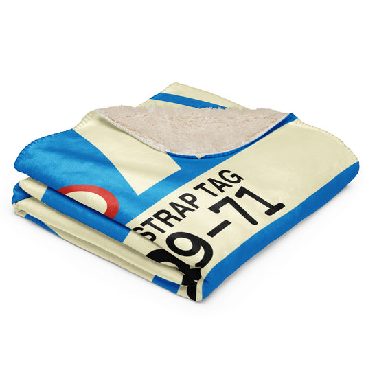 WAW Warsaw Sherpa Blanket • Jet Age Baggage Tag Design • YHM Designs - Image 02