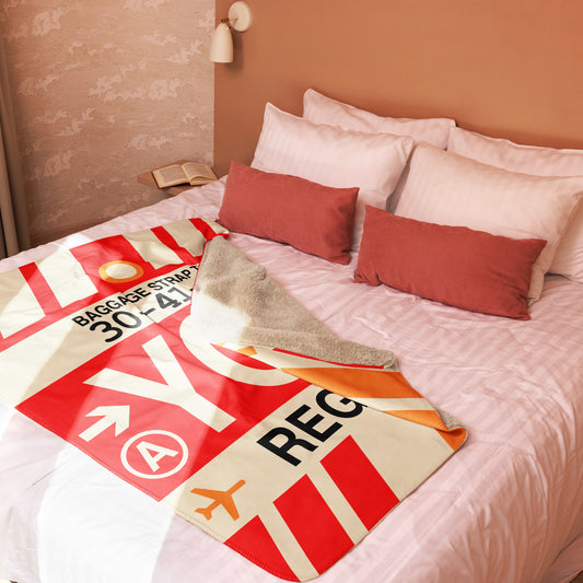 YQR Regina Sherpa Blanket • Jet Age Baggage Tag Design • YHM Designs - Image 02