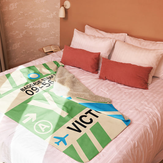 YYJ Victoria Sherpa Blanket • Jet Age Baggage Tag Design • YHM Designs - Image 02