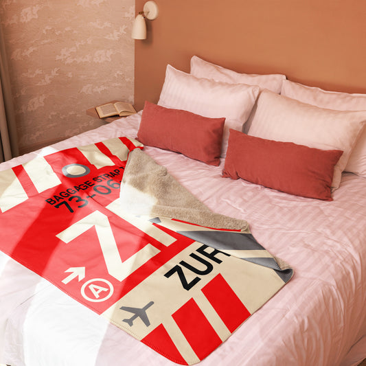 ZRH Zurich Sherpa Blanket • Jet Age Baggage Tag Design • YHM Designs - Image 02