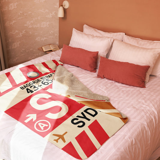 SYD Sydney Sherpa Blanket • Jet Age Baggage Tag Design • YHM Designs - Image 02