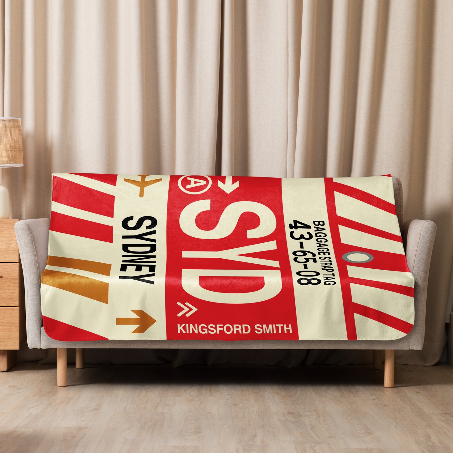 SYD Sydney Sherpa Blanket • Jet Age Baggage Tag Design • YHM Designs - Image 08