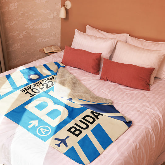 BUD Budapest Sherpa Blanket • Jet Age Baggage Tag Design • YHM Designs - Image 02