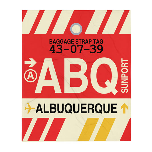 ABQ Albuquerque Throw Blanket • Jet Age Baggage Tag Design • YHM Designs - Image 01