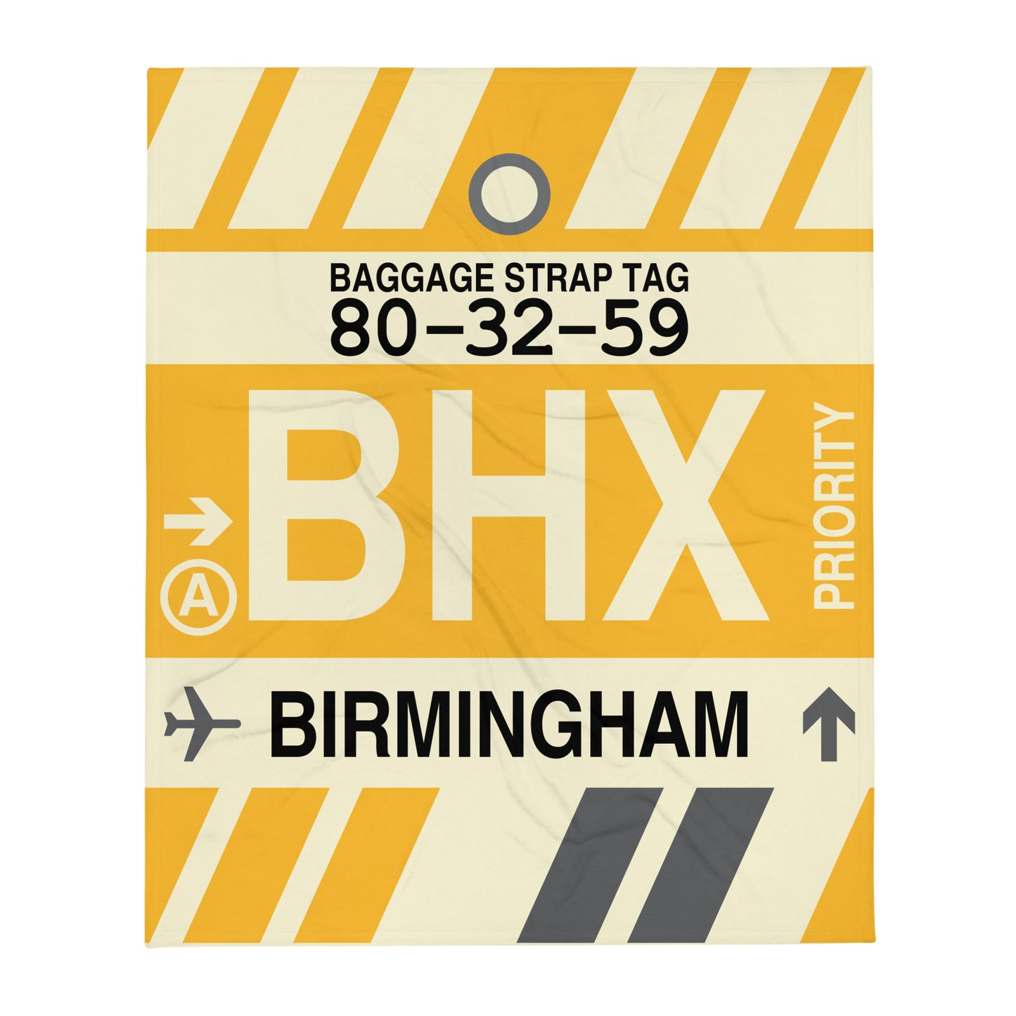BHX Birmingham Throw Blanket • Jet Age Baggage Tag Design • YHM Designs - Image 01