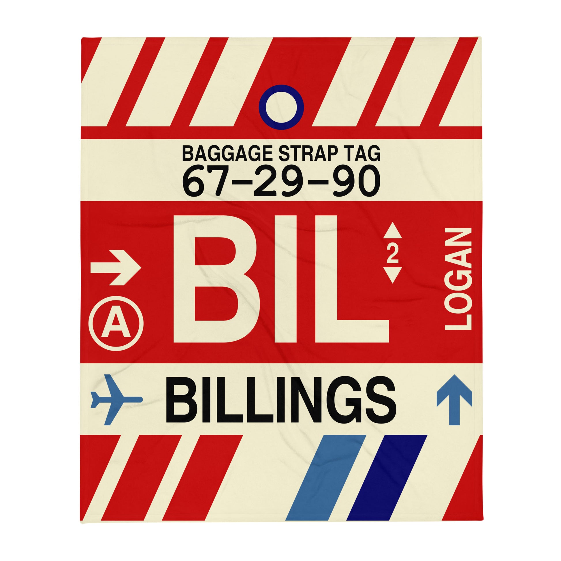 BIL Billings Throw Blanket • Jet Age Baggage Tag Design • YHM Designs - Image 01