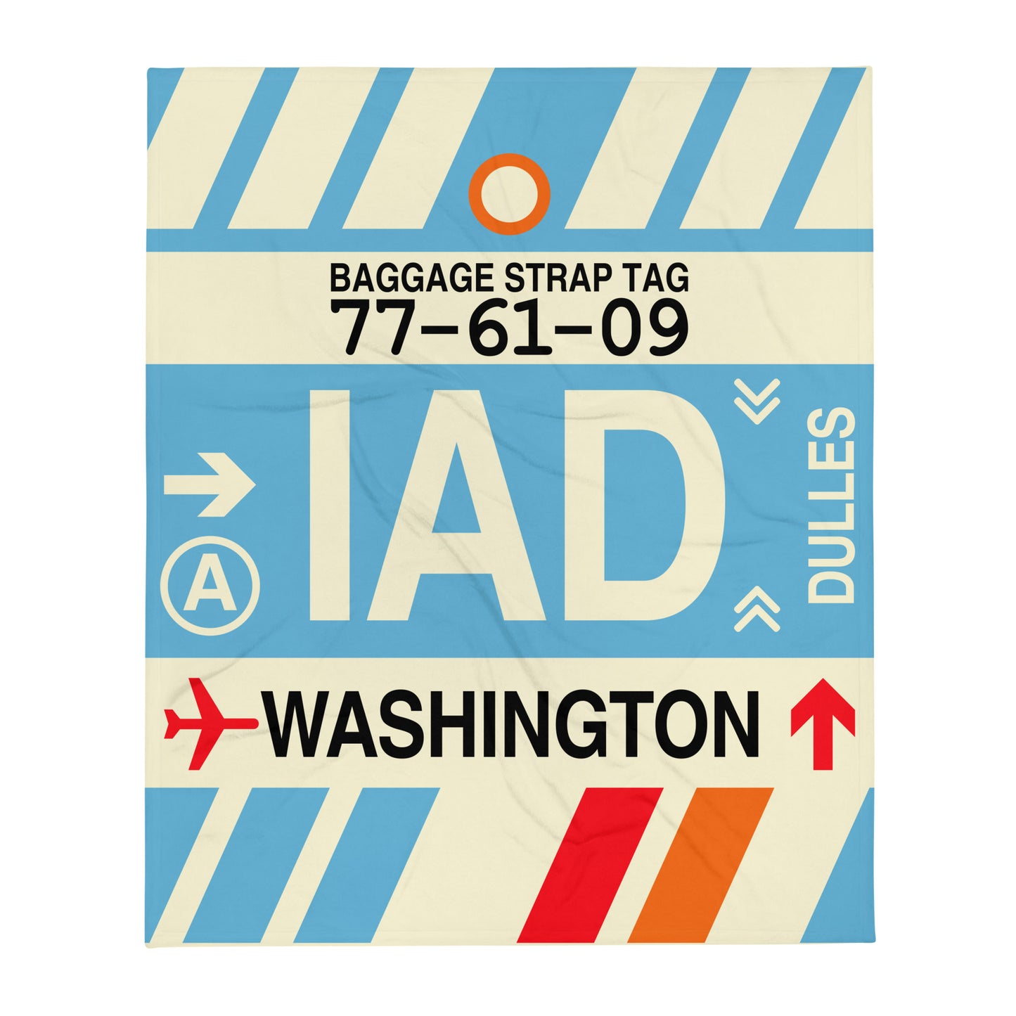 IAD Washington Throw Blanket • Jet Age Baggage Tag Design • YHM Designs - Image 01