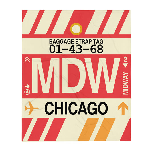 MDW Chicago Throw Blanket • Jet Age Baggage Tag Design • YHM Designs - Image 01