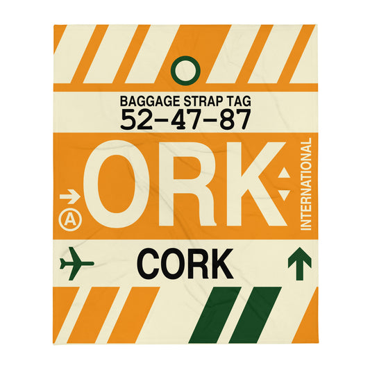 ORK Cork Throw Blanket • Jet Age Baggage Tag Design • YHM Designs - Image 01
