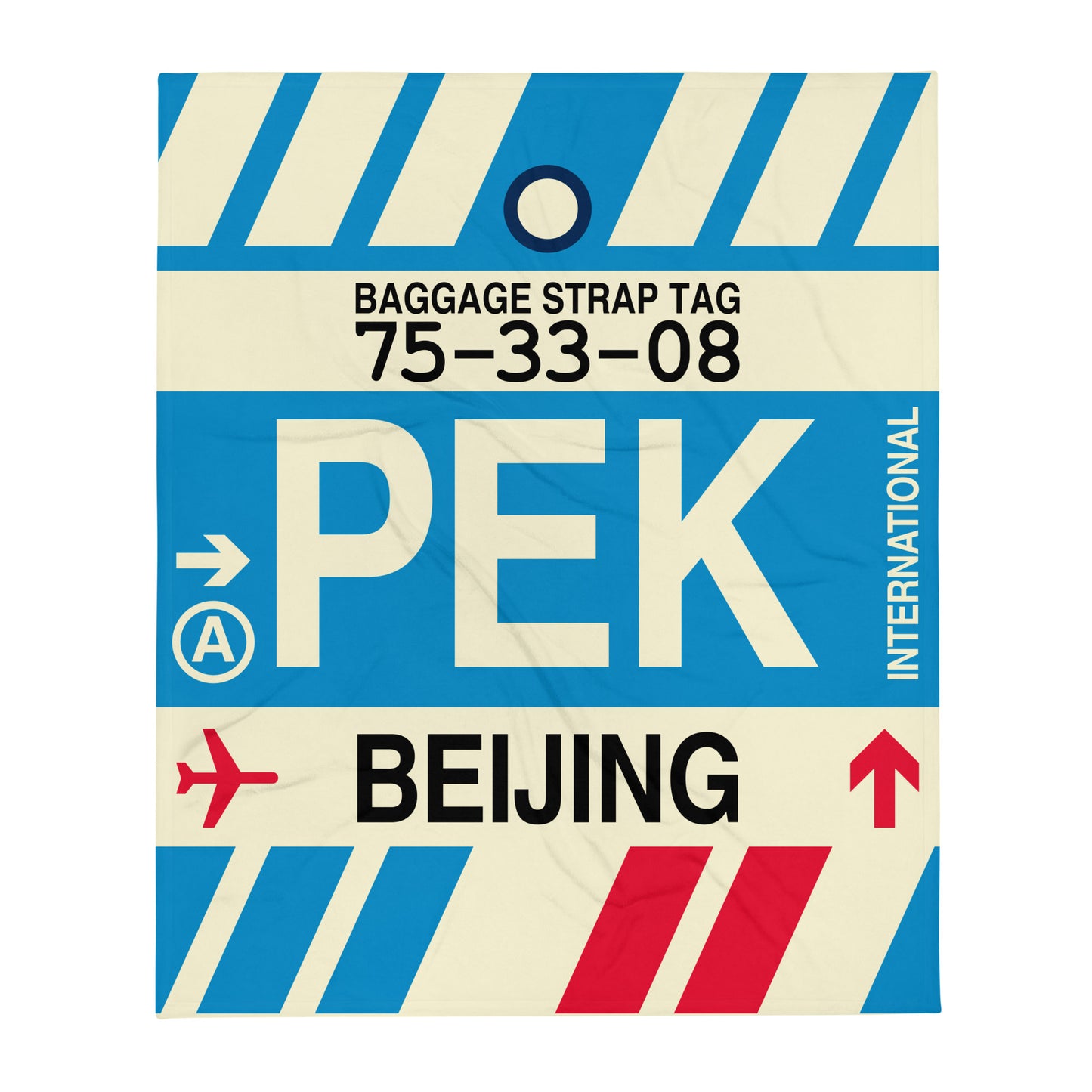 PEK Beijing Throw Blanket • Jet Age Baggage Tag Design • YHM Designs - Image 01